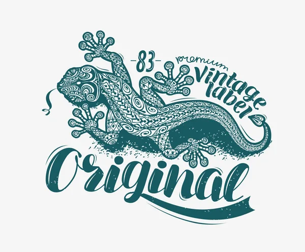 Hagedis label t-shirt ontwerp. Vintage dierlijke vector illustratie — Stockvector