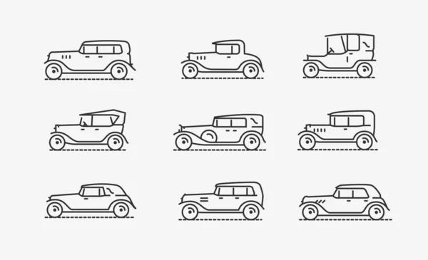 Ensemble d'icône de voitures rétro. Transport, illustration vectorielle de transport — Image vectorielle