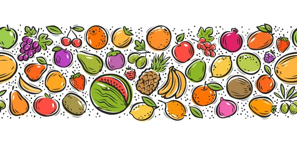 Frutas fundo sem costura. Conceito de comida. Ilustração vetorial padrão decorativo —  Vetores de Stock