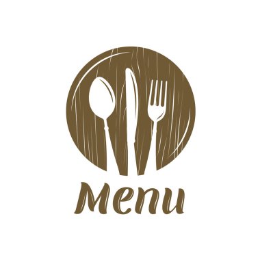 Restoran menüsü logosu ya da etiketi. Yemek pişirme, mutfak konsepti. Vektör