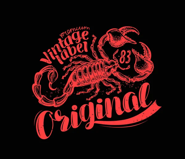 Scorpion label t-shirt ontwerp. Vintage dierlijke vector illustratie — Stockvector