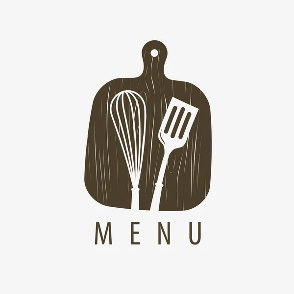 Menü logó vagy címke. Főzés, étterem szimbólum. Vektorillusztráció — Stock Vector