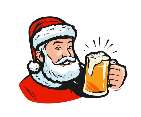 Papai Noel com uma cerveja. ilustração vetor de Natal —  Vetores de Stock