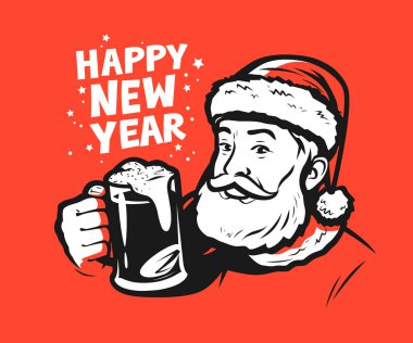 - Mutlu yıllar. Noel Baba pop sanatı tarzında. Vektör illüstrasyonu