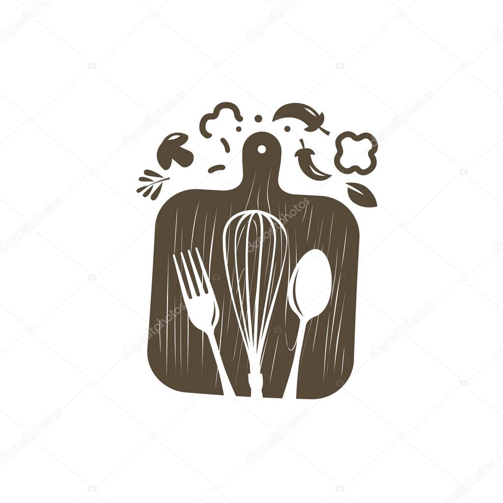 Cooking logo or label. Culinary art, cuisine symbol. Vector illustration