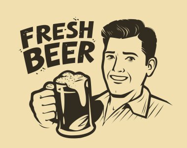 Man with a beer. Vintage sketch vector illustration clipart