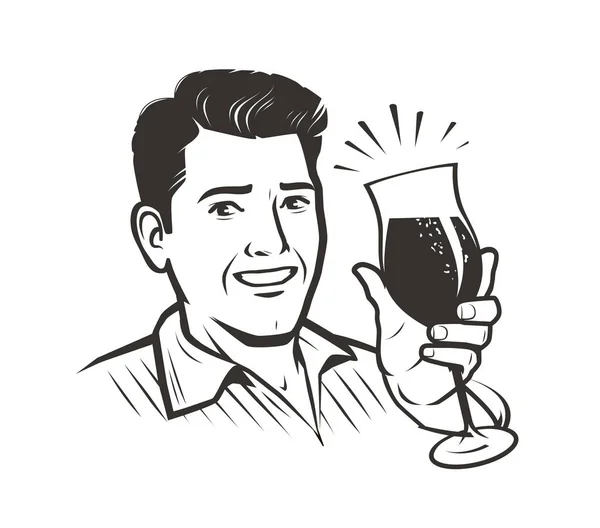 Mann mit einem Glas Wein. Skizze Vektor Illustration — Stockvektor