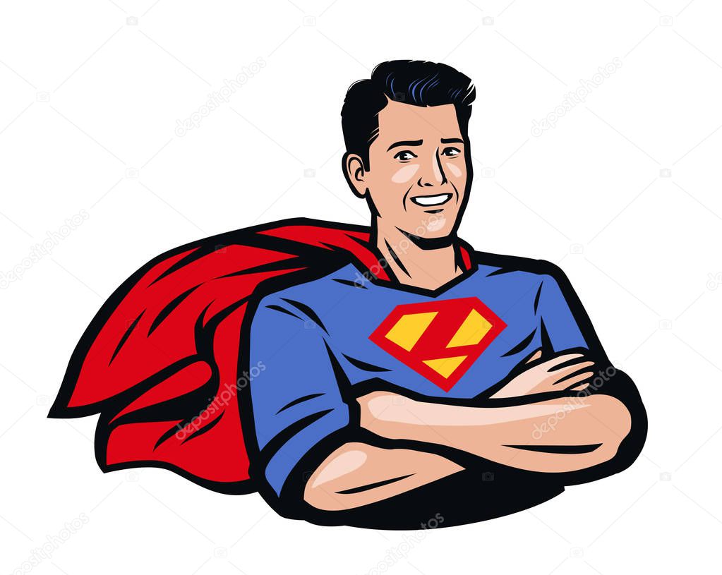 Strong superhero. Pop art retro comic style. Vector