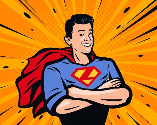 Male superhero. Vector illustration in pop art retro comic style — Stock Vector