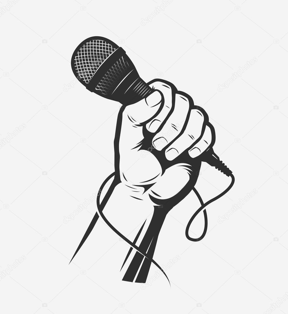 Microphone in hand. Song, karaoke vector illustration