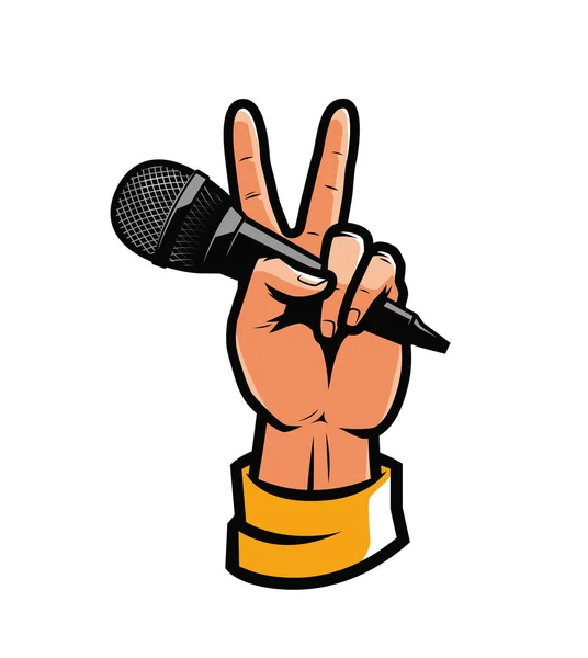 Mikrofon in der Hand. Pop Art Retro-Comic-Stil. Reportagevektorillustration — Stockvektor