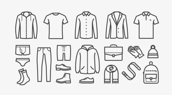 Clothing icon set in linear style. Fashion, shopping vector illustration — Stock Vector