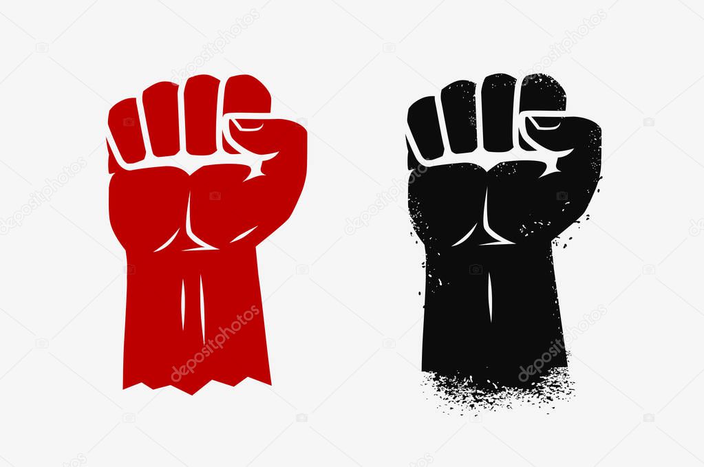 Raised clenched fist. Graphic symbol vector illustration
