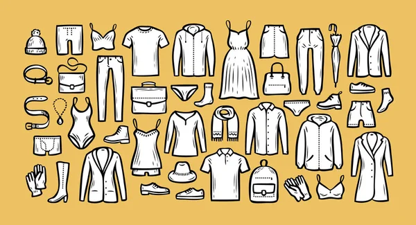 Modekollektion. Handritade kläder. Skiss vektor illustration — Stock vektor