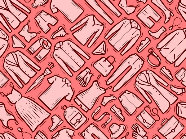 Moda fundo sem costura. Ilustração vetorial de coleta de roupas — Vetor de Stock