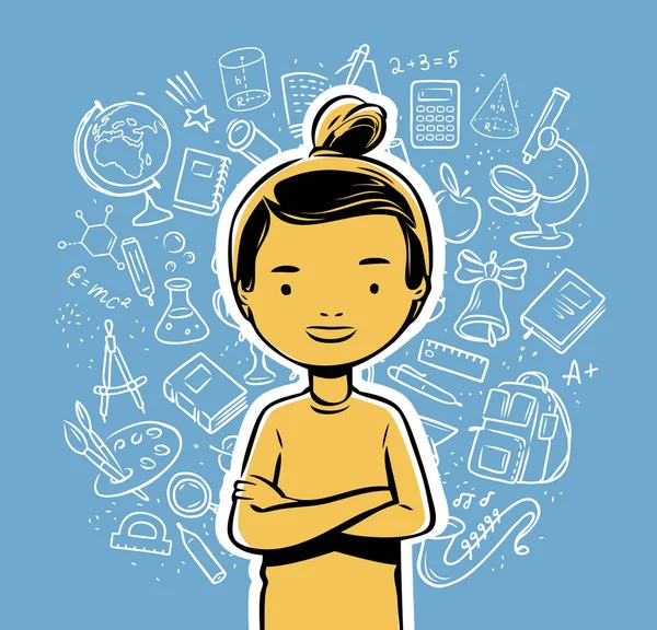 幸せな子供だ学校教育の概念手描きの漫画ベクトルイラスト — ストックベクタ