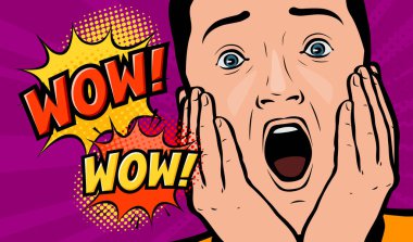 Popüler sanat retro tarzında çizilmiş keyifli bir adam. Çizgi film vektör illüstrasyonu