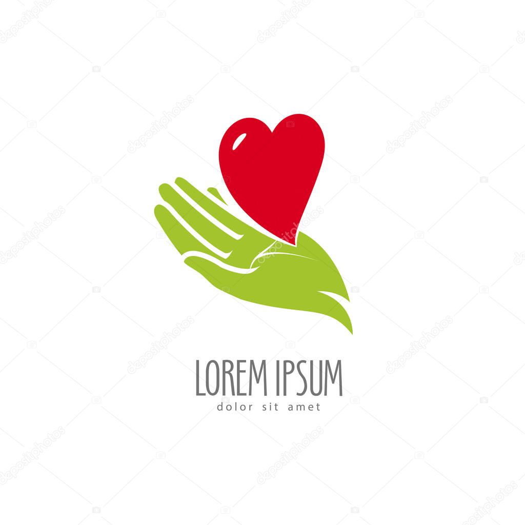 Heart in hand. Ecology, logo health or label. Vector