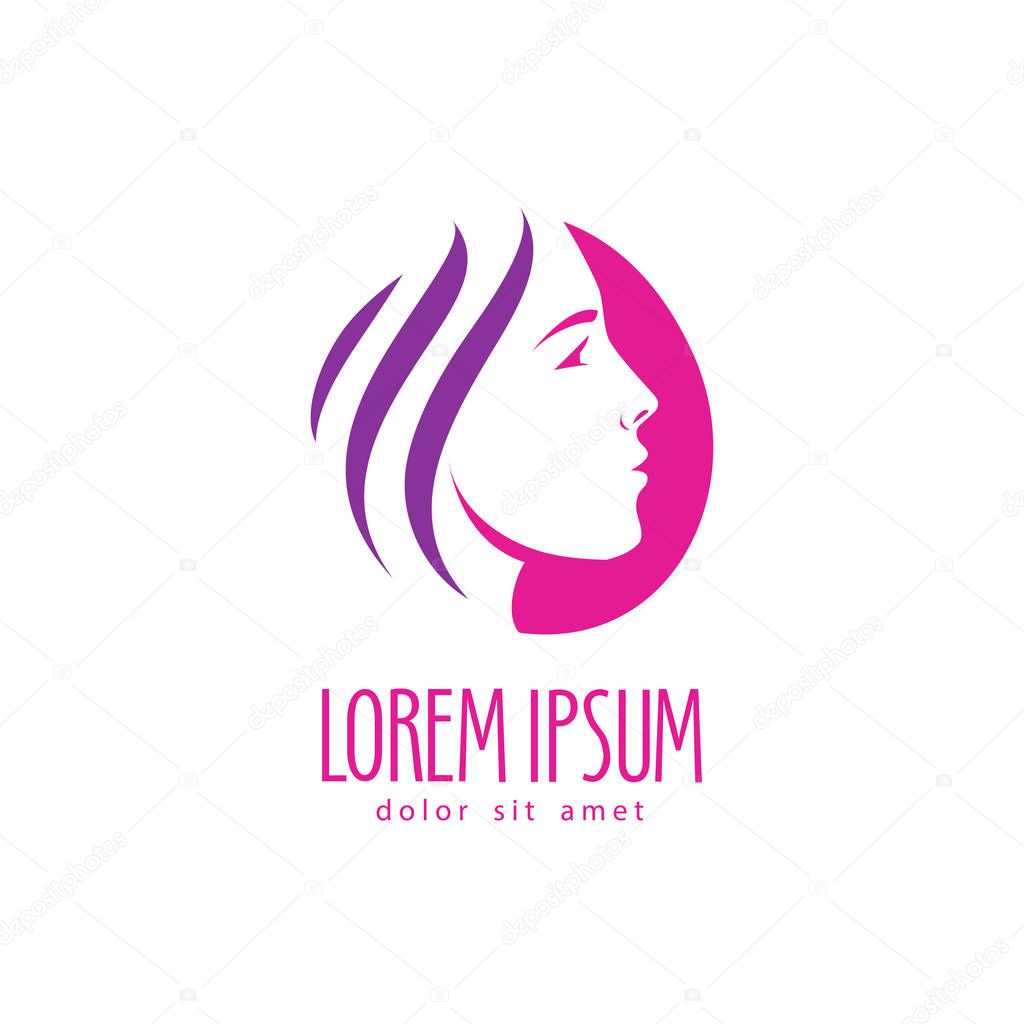 Beauty salon logo or label. Portrait of beautiful girl vector illustration