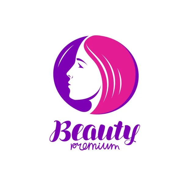 Logo del salone di bellezza. Ritratto di bella giovane donna o ragazza vettoriale illustrazione — Vettoriale Stock