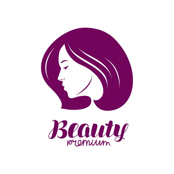 Logo salonu piękności. Piękna dziewczyna lub młoda kobieta wektor ilustracja — Wektor stockowy