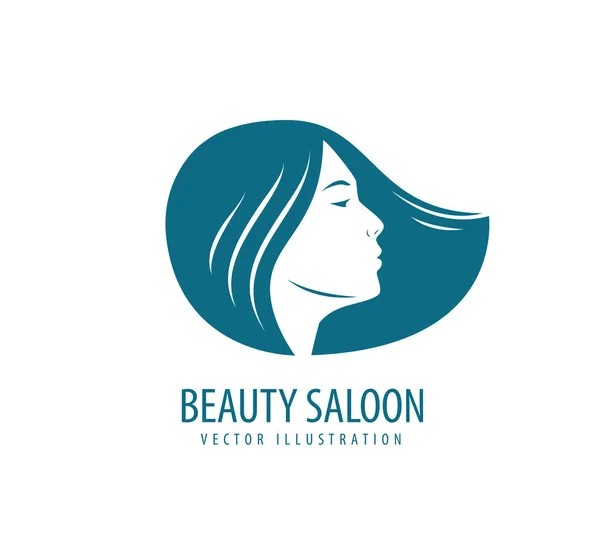Beauty salon logo or label. Portrait of beautiful girl vector illustration