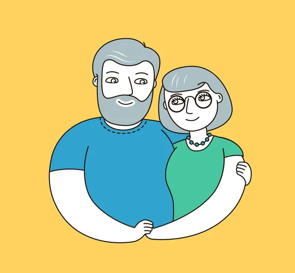 Happy seniors hugging holding hands. Love vector illustration — 스톡 벡터