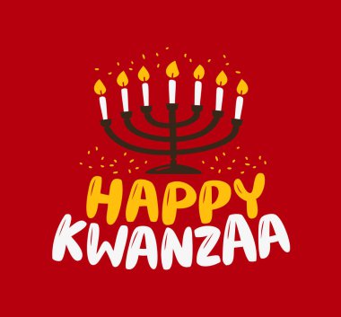 Mutlu Kwanzaa tebrik kartları. Mum yakan menorah vektör illüstrasyonu