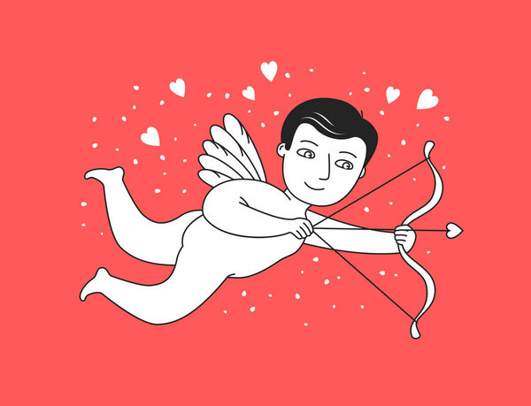 Летящий Купидон с луком и стрелами. Ангел, вектор Херувима
