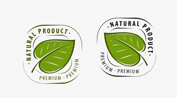 Logo natural del producto. Hoja símbolo o etiqueta vector ilustración — Vector de stock