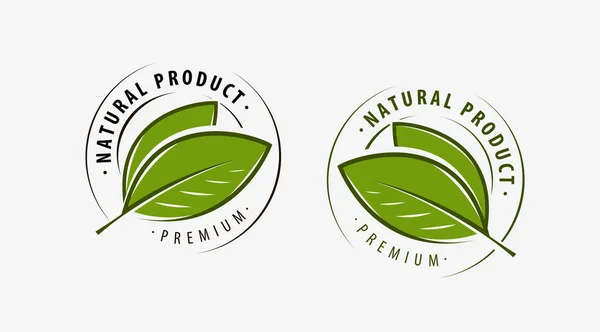 Doğal ürün etiketi. Yaprak sembolü veya logo vektör çizimi — Stok Vektör