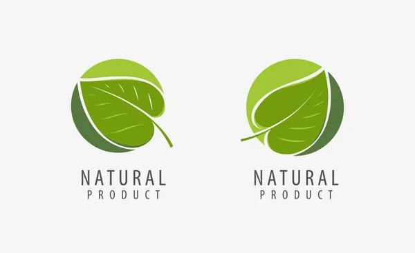 Logo přírodního produktu. Symbol listu nebo zobrazení vektoru štítku — Stockový vektor