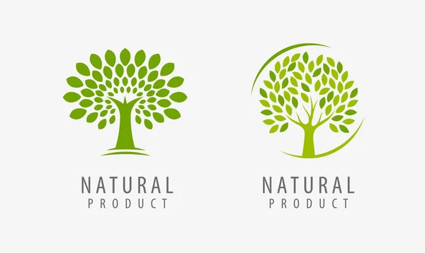 Logo natural del producto. Árbol símbolo o etiqueta vector ilustración — Vector de stock