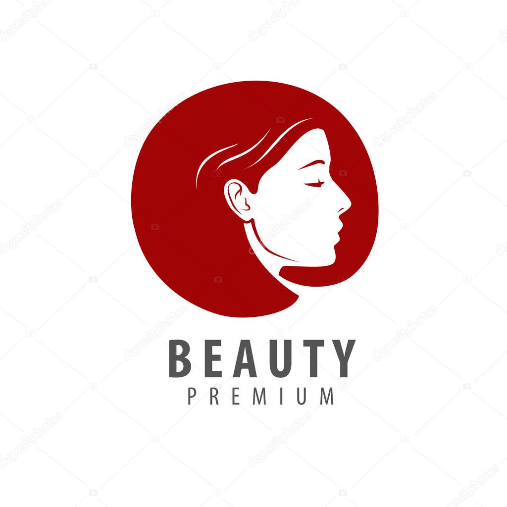 Beauty salon logo or label. Portrait of beautiful girl vector illustration