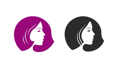 Beauty salon logo. Portrait of beautiful girl or young woman vector illustration