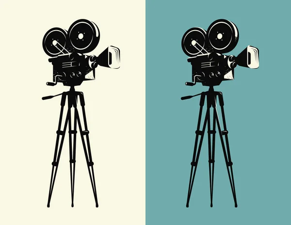 三脚架复古的电影摄影机放映机，电影回放矢量 — 图库矢量图片