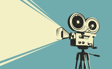 Film kamerası retro. Sinema, projektör vintage vektörü