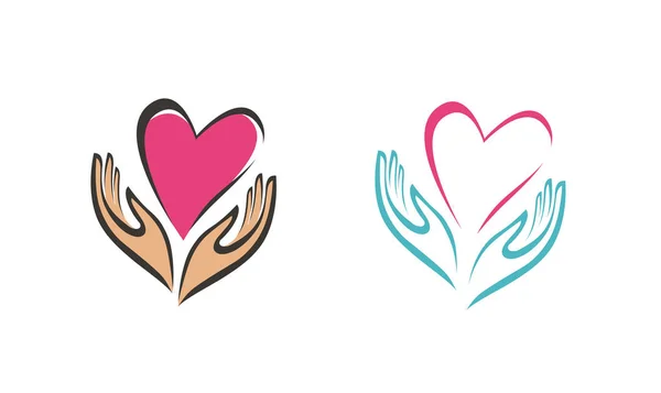 Händerna håller i hjärtsymbolen. Företagets logotyp eller ikon. Abstrakt vektor illustration — Stock vektor