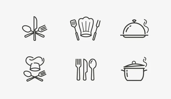 Icono de cocina conjunto vector. Gastronomía, restaurante, símbolo de la cocina o logotipo — Vector de stock
