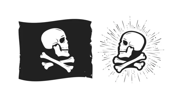 Jolly Roger Bandiera Dei Pirati Teschio Croce Simbolo Vettore — Vettoriale Stock