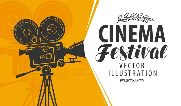 Videocamera Proiettore Festival Del Cinema Retro Illustrazione Vettoriale — Vettoriale Stock