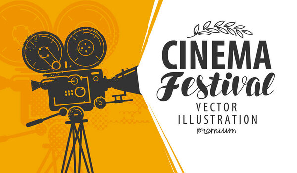 Movie camera or projector. Cinema festival retro, vector illustration