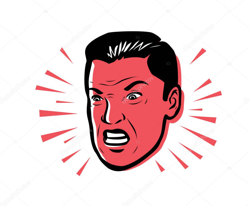 Angry man furious. Vector style pop art retro