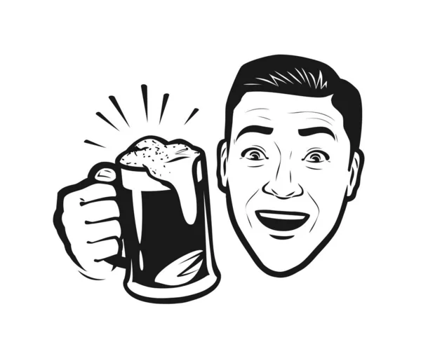 Šťastný Muž Pivem Ruce Retro Komiks Pop Art Vektor — Stockový vektor