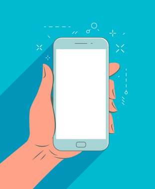Akıllı telefon elindeydi. Mobil uygulama, vektör illüstrasyonu