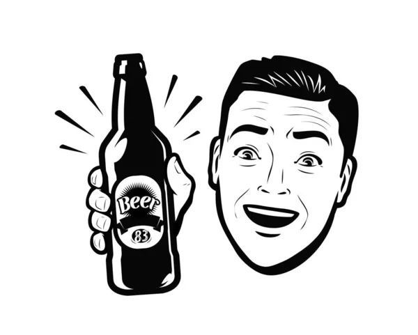 Человек Бутылкой Пива Ретро Комический Поп Арт Векторная Иллюстрация — стоковый вектор