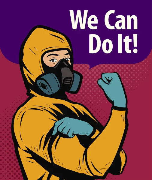 Άντρας Στολή Χημικής Προστασίας Μπορούμε Κάνουμε Αφίσα — Διανυσματικό Αρχείο