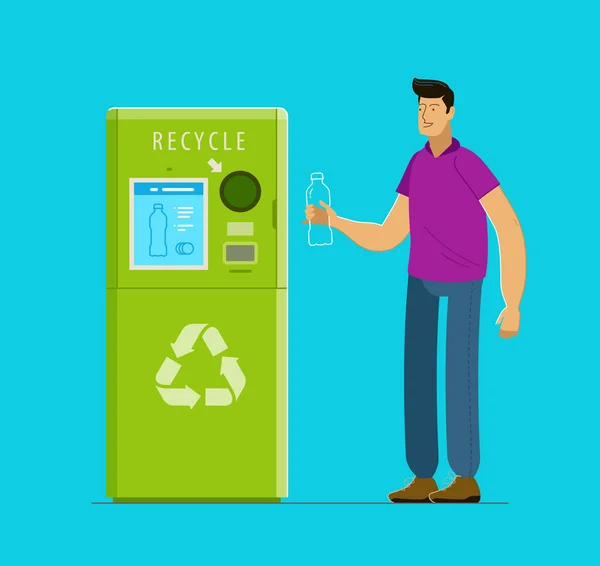 Recyclage Les Gens Mettent Des Bouteilles Dans Distributeur Vecteur — Image vectorielle