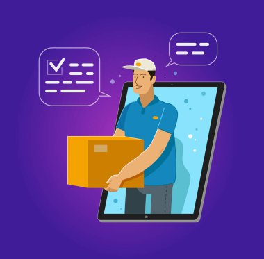 Teslimat, tabletteki web uygulaması ile yapıldı. Vektör