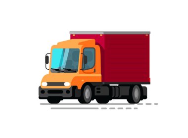 Kamyon çizgi filmi. Taşıma, hareket, dağıtım vektör çizimi beyaz arkaplanda izole edildi
